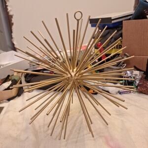 Vintage Metal Spiked Hanging Orb 10”Diameter Gold Tone￼ Pom Pom Urchin Sputnik